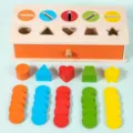 Montessori wooden shape sorting box, colorful geometric blocks, early educational toys. - Coin and Shape Sorting Box