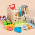 Kinder Holz Werkzeugkasten Spielzeug Set mit bunten Schrauben und Muttern zum Lernen - Drei-in-Eins Mutter Werkzeugbank