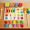 Wooden 5-in-1 educational toy with shape sorting, number matching, xylophone and fishing. - 4-in-1 Peg Puzzle