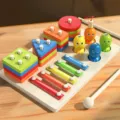 Wooden 5-in-1 multi-functional educational toy, color shape sorting and xylophone game. - 3-in-1 Peg Puzzle