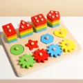 Kinder Holz Montessori Lernspielzeug Geometrie Form Sortieren Puzzle Stapelspiel. - 3-in-1 Stapelturm, Zahnräder & Greifpuzzle