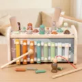 Hölzernes 5-in-1 Multifunktions-Lernspielzeug, Klopfspiel, Xylophon und Angelspiel Variante. - 5-in-1 Löwe Klopfspiel