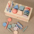 Montessori wooden shape sorting toy box with colorful blocks and coins for toddlers educational play - 3-in-1 Ball Dropping Box / 1 Piece/Pack