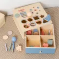 Wooden Montessori sorting toy shape matching box for kids color cognitive learning. - 4-in-1 Ball Dropping Box / 1 Piece/Pack