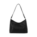 Classica borsa a tracolla intrecciata nera, elegante borsa hobo da donna per tutti i giorni. - Nero senza ciondoli