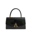 Zwarte lakleren handtas met gouden A-logo, elegante schoudertas en crossbody tas voor dames. - Zwart