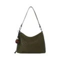 Dark green woven leather shoulder bag, stylish hobo purse with cute charm accessory. - Green