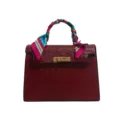 Retro red ostrich pattern women handbag with chic colorful scarf handle and classic turn-lock - Red