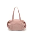 Borsa a spalla morbida in pelle rosa, borsa casual con lunghi manici e tasca frontale. - Rosa