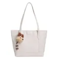 Grand sac cabas tote bag blanc pour femme elegante avec pendentif d'ours mimi style chic - Avec Pendentif / Blanc