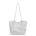 Sac cabas d'épaule décontracté pour femme, motif géométrique gris clair, grand sac fourre-tout - Avec Pendentif / Blanc