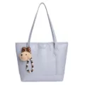 Grand sac cabas fourre-tout pour femme en cuir PU mode décontracté avec joli pendentif chiot. - Avec Pendentif / Bleu