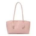 Pink shoulder tote bag for women, stylish commuting handbag with thin straps and cute knot decor. - Pink