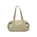 Borsa a spalla beige da donna, borsa tote casual con lunghi manici e tasca frontale. - Verde