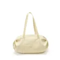 Off-white PU leather shoulder bag, stylish hobo tote handbag with pleats and zipper. - Off White