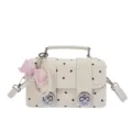 Sac bandoulière blanc cassé à pois avec nœud de perles et serrures en métal pour femmes. - Avec Pendentif / Blanc