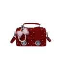 Sac à bandoulière rétro rouge à pois avec nœud en perles et serrures en métal pour femmes - Avec Pendentif / Rouge