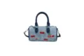 Blue denim cherry embroidered Boston handbag, stylish shoulder cross body bag for daily use. - With Pendant / Blue
