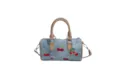 Denim blue cherry print boston bag, stylish shoulder and crossbody handbag for women. - With Pendant / Khaki