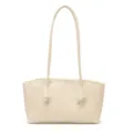 Sac à épaule en cuir beige, sac bandoulière minimaliste avec longue anse élégante. - Avec Pendentif / Blanc