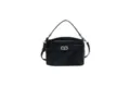 Black leather handbag with embossed heart pattern, elegant shoulder and crossbody style. - Black