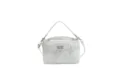White heart embroidered shoulder bag for women, stylish crossbody handbag with top handle. - White