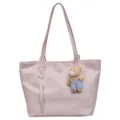 Sac cabas rose en cuir PU pour femme grande capacité sac épaule avec pendentif d'ours. - Avec Pendentif / Rose