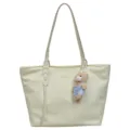 Women large capacity PU leather tote bag casual commuter shoulder handbag with cute bear pendant. - Yellow