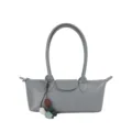 Sac épaule en cuir gris, sac a main minimaliste sous les bras avec pendentif chic pour femmes. - Avec Pendentif / Gris