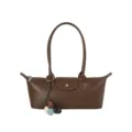 Brown leather shoulder bag for women, stylish underarm bag with flap and snap for commute. - Brown