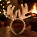 Serre-tête de renne de Noël avec nœud écossais et clochettes pour fête et accessoires photo. - Café