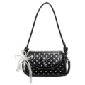 Sac à bandoulière pois noir et blanc avec pendentif nœud perle dentelle douce pour femmes - Avec Pendentif / Noir