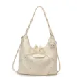 Sac bandoulière blanc cassé avec motif étoiles, nœud mignon et pendentif lapin en peluche - Avec Pendentif / Blanc Cassé