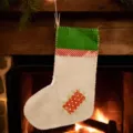 Large burlap Christmas stocking with green cuff, red stripe and polka dot patch for holiday decor. - Linen Patch Green Decor