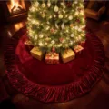 Red velvet Christmas tree skirt with ruffled edge holiday party decor mat tree base - Ruched Style / 142cm / Burgundy