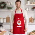 Christmas Santa Claus red apron with white trim and pocket for holiday kitchen cooking party - Single Pocket Aprons