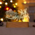 Reindeer sleigh 3D acrylic night light with warm wood base - Warm Light - 3D Reindeer Sleigh