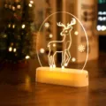 Warm glow 3D acrylic reindeer night light with wooden base for desktop decor - Warm Light - Round Christmas Reindeer