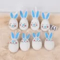 Ensemble d'ornements d'œufs de Pâques lapin, œufs en plastique peints avec oreilles en peluche. - Ensemble 03