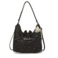 Sac hobo imprimé étoile noir sac cabas décontracté avec joli nœud et pendentif lapin. - Avec Pendentif / Noir