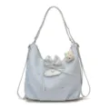 Sac cabriolet bleu clair imprimé étoiles femme nœud décor sac à dos avec charm lapin mignon - Avec Pendentif / Bleu