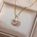 Exquisite floral pendant necklace featuring colorful iridescent petals and sparkling crystal stones. - Purple Sunflower (X0546)