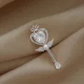 Prachtige kroon hart broche elegante vrouwen strass parel kleding sieraden cadeau. - Staalkleur