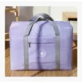 Foldable travel duffel bag in light purple with trolley sleeve and front zipper pocket. - Large / Purple Thickened Double Layer