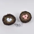 Easter decorative bird nests with speckled eggs set, perfect for holiday home and party decor. - Rattan Bird's Nest with Simulation Eggs
