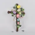 Easter twig cross hanging decoration with colorful glitter eggs and ivy leaves for spring decor. - Style 05