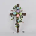 Easter twig cross decoration detail featuring glittery eggs and ivy leaves for spring holiday decor. - Style 07