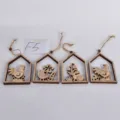 Easter wooden hanging ornaments set, rustic hollow bunny and rooster wall decor for holiday party. - Hollow Wooden Pendant Set
