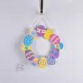 Easter egg wooden wreath hanging decoration, colorful glitter patterned door and wall ornament. - Easter Egg Wooden Wreath Hanging