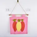 Easter carrot fabric wall hanging decoration, pink cloth with cute carrot pattern and wooden rod. - Carrot Fabric Hanging